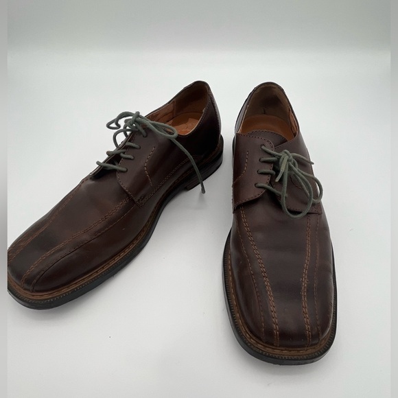 Classic Brown Leather Men's Skechers Shoes square toe, tie up Y2K SZ 9.5 READ - Picture 2 of 5